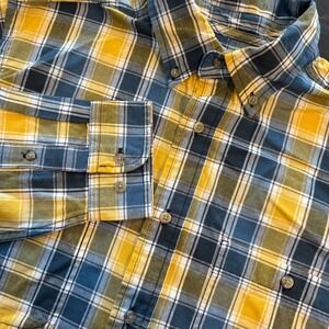 Wrangler Rugged Wear Plaid‎ Button Down Shirt L Western Outdoors Flannel Casual